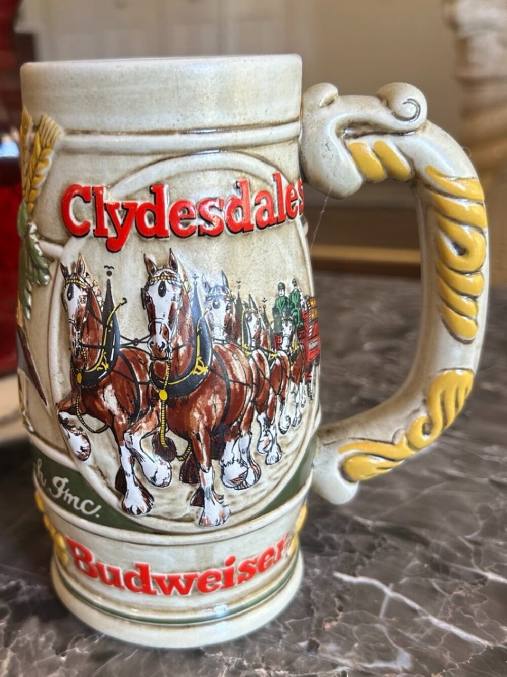 Budweiser Clydesdales Beer Stein Mug Vintage Ceramarte Brazil